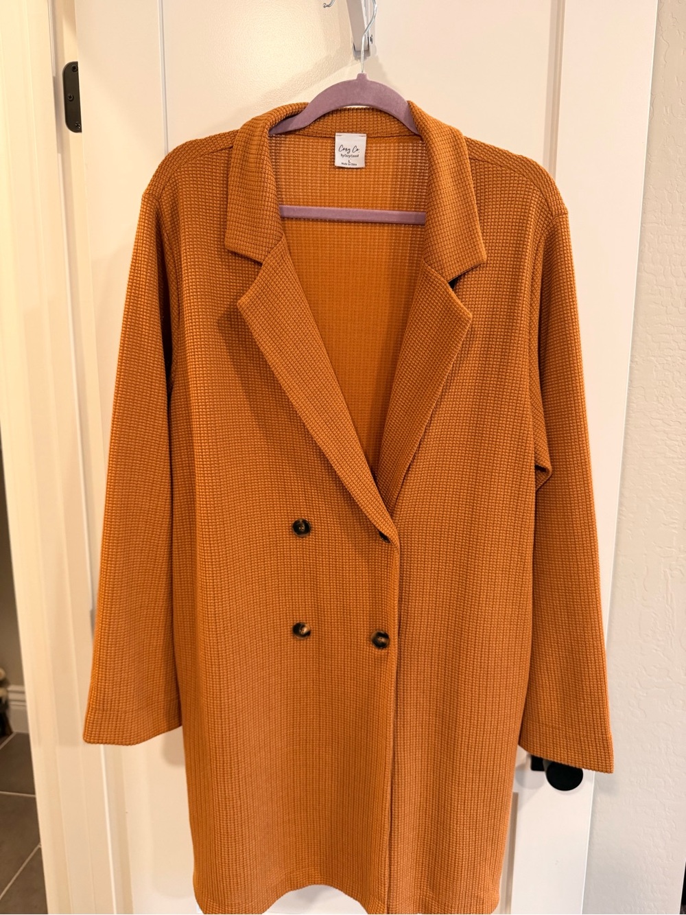 Women's Double-Breasted Long Jacket in Rust